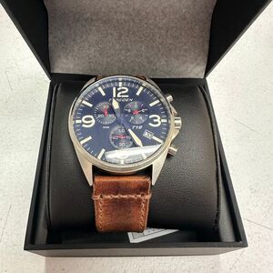 New Torgoen TN-1033 T16 Flying Fortress GMT Blue Leather Strap Watch